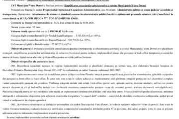 FINALIZARE PROIECT: Simplificarea procedurilor administrative la nivelul Municipiului Vatra Dornei.