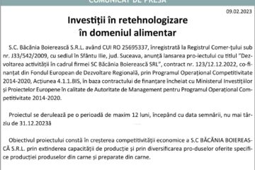 Investiții în retehnologizare în domeniul alimentar