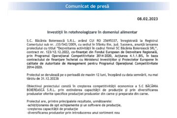 Investiții în retehnologizare în domeniul alimentar