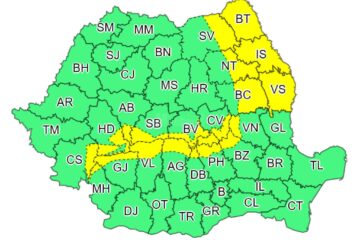 Cod galben de vânt puternic, de marți până miercuri, în 20 de județe