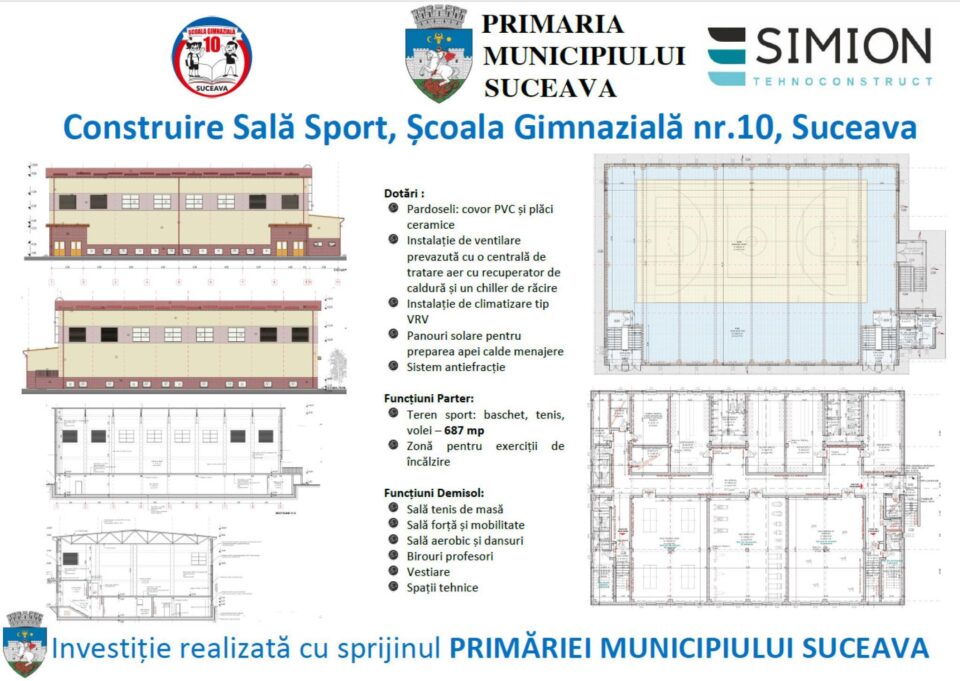 Primul proiect de sală de sport cu instalații de climatizare moderne și panouri solare, cel de la Școala 10 Suceava