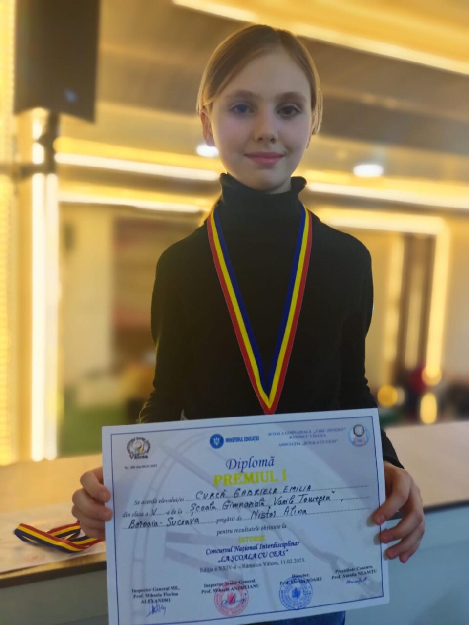 Emilia Gabriela Curcă – premiul I la Istorie