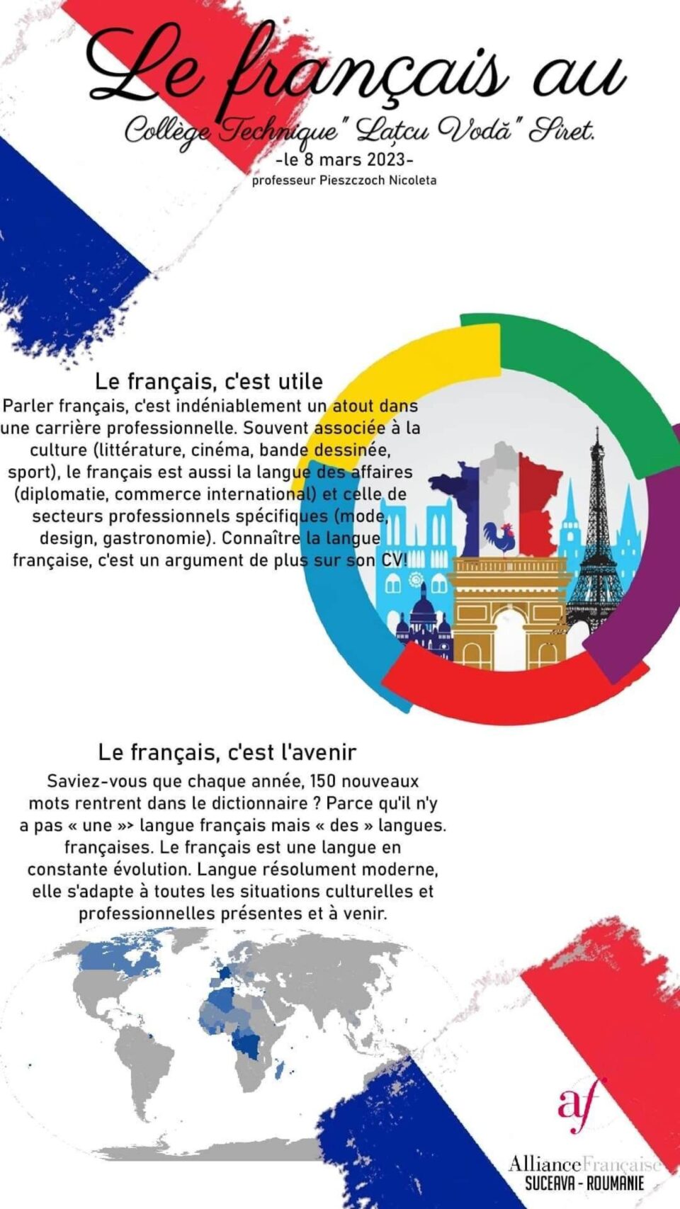 Alianța Franceză din Suceava și elevii Colegiului Tehnic „Lațcu Vodă” Siret organizează miercuri activități în limba franceză Alianța Franceză din Suceava și elevii Colegiului Tehnic „Lațcu Vodă” Siret organizează miercuri activități în limba franceză