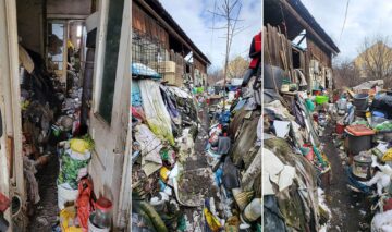 Bătrân scos dintr-o casă înconjurată de mormane de gunoaie: ”Mizerie, boală, hoit, jeg, viermi, fecale, geamuri bătute în cuie”