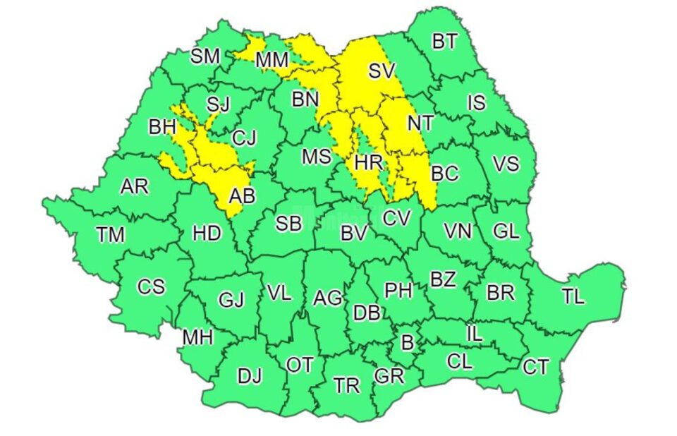 Cod galben de vânt timp de două zile, dar și precipitații în zona de munte