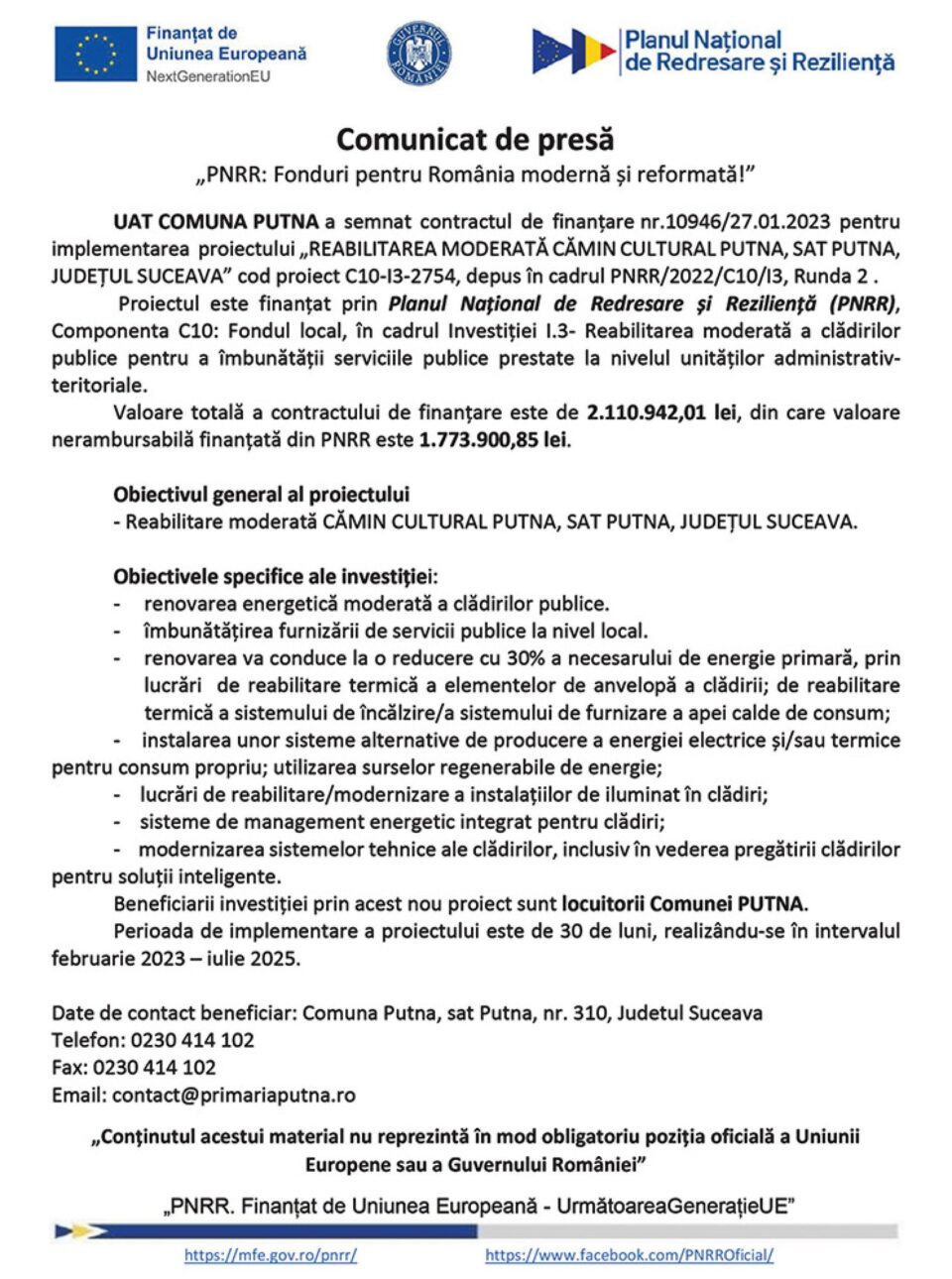 „PNRR: Fonduri pentru România modernă și reformată!”