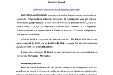 „PNRR: Fonduri pentru România modernă și reformată!” - Implementarea  sistemelor  inteligente  de  management  local  din  comuna  Cornu Luncii, județul Suceava”