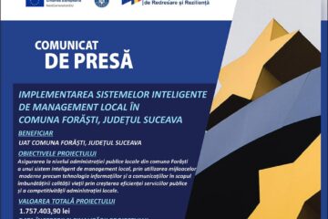 LANSARE PROIECT EXTINDEREA SISTEMELOR INTELIGENTE DE MANAGEMENT LOCAL ÎN COMUNA FORĂȘTI, JUDEȚUL SUCEAVA