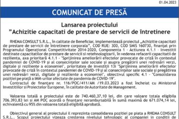 Lansarea proiectului - "Achizitie capacitati de prestare de servicii de întretinere corporala”