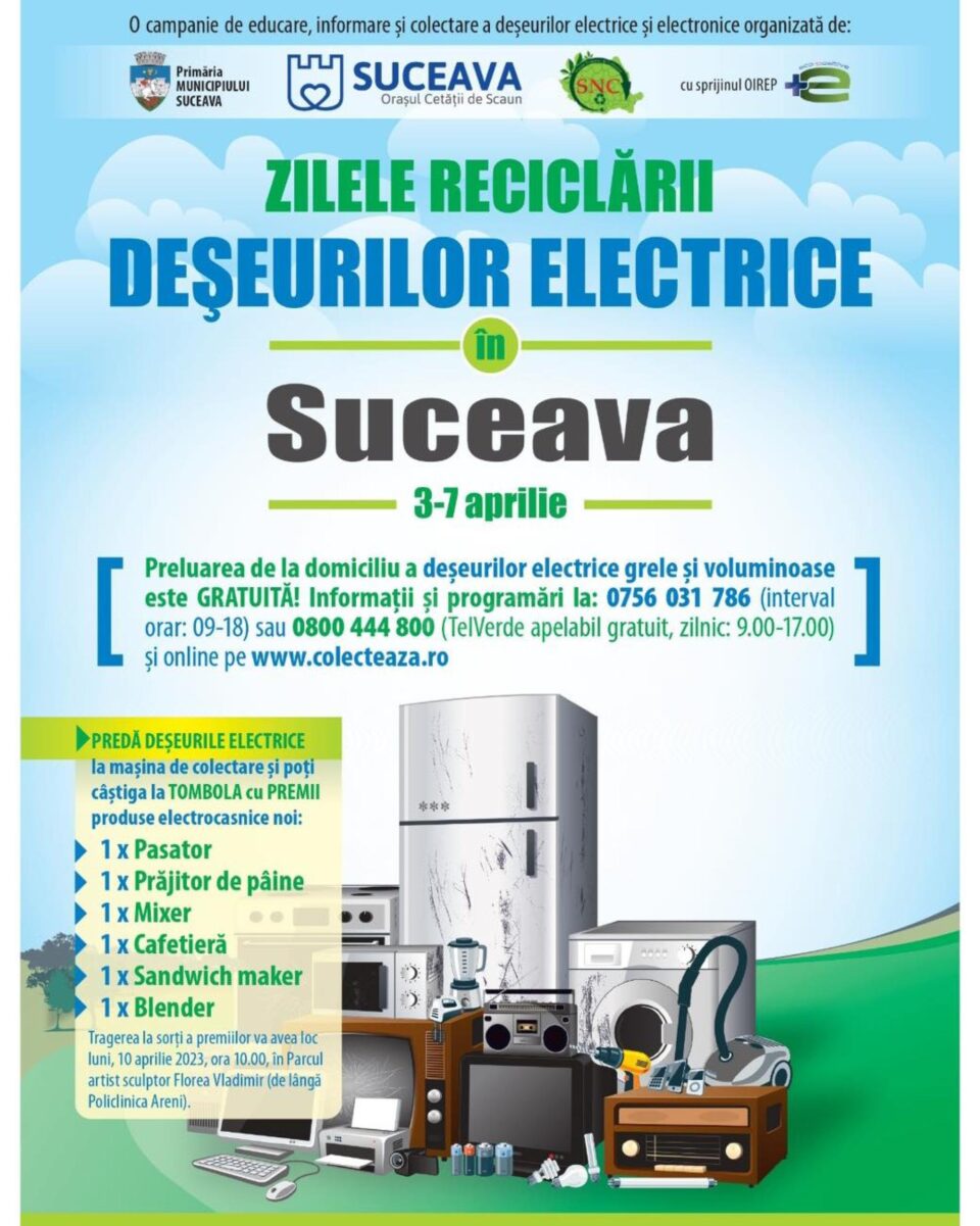Zilele reciclării deșeurilor electrice în Suceava, cu ridicare gratuită și tombolă cu premii