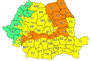 Cod portocaliu de ninsori abundente, viscol și strat consistent de zăpadă