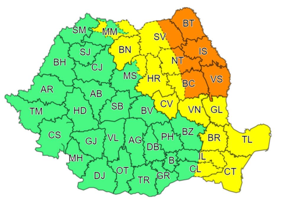 Cod portocaliu de ninsori abundente, viscol și strat consistent de zăpadă, până joi după-amiază Cod portocaliu de ninsori abundente, viscol și strat consistent de zăpadă, până joi după-amiază