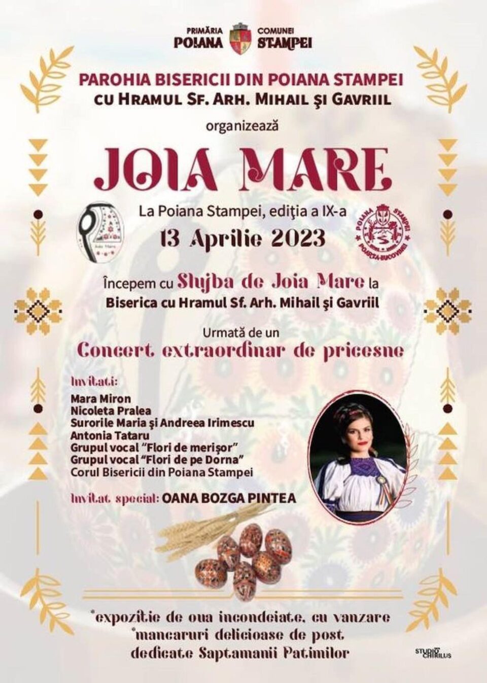 Concert de pricesne, expoziție de bucate și ouă încondeiate în Joia Mare, la Poiana Stampei