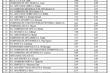 Județul Suceava se află la mijlocul clasamentului în ceea ce privește prețul la apă potabilă și în prima parte pentru serviciile de canalizare