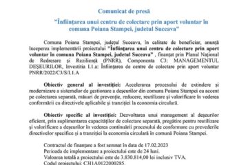 ”Înființarea unui centru de colectare prin aport voluntar în comuna Poiana Stampei, judetul Suceava”