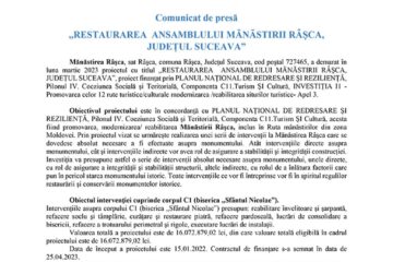 „RESTAURAREA ANSAMBLULUI MĂNĂSTIRII RÂȘCA, JUDEȚUL SUCEAVA”