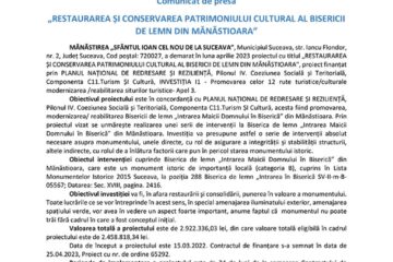 „RESTAURAREA ȘI CONSERVAREA PATRIMONIULUI CULTURAL AL BISERICII DE LEMN DIN MĂNĂSTIOARA”