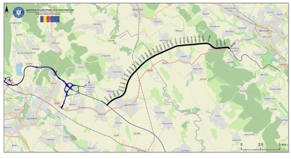 Harta drumului expres pe patru benzi Suceava – Botoșani