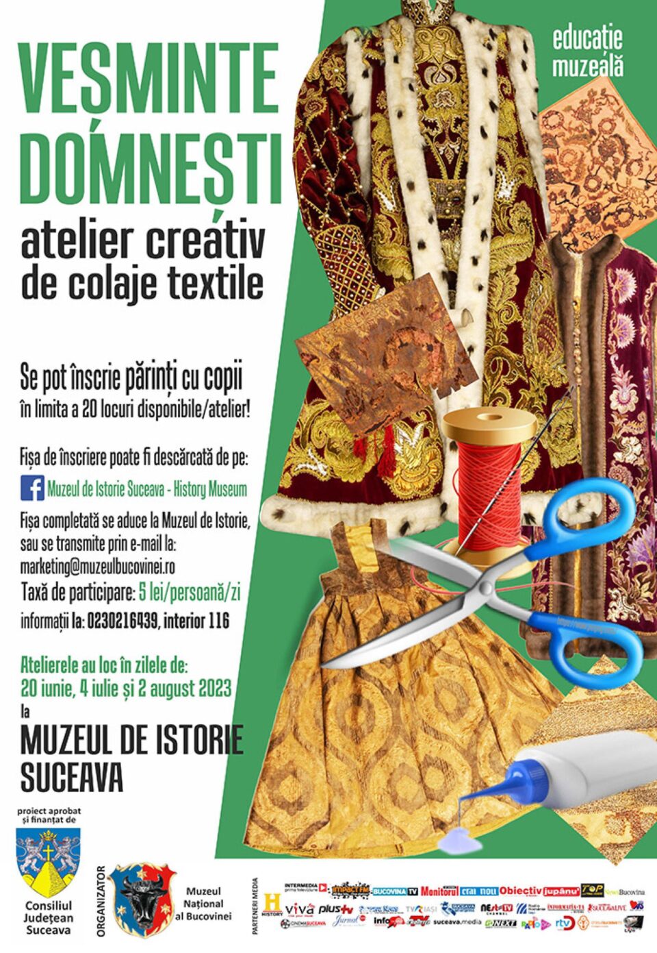 Veșminte domnești – atelier creativ de colaje textile pentru copii și părinți, la Muzeul de Istorie Veșminte domnești – atelier creativ de colaje textile pentru copii și părinți, la Muzeul de Istorie