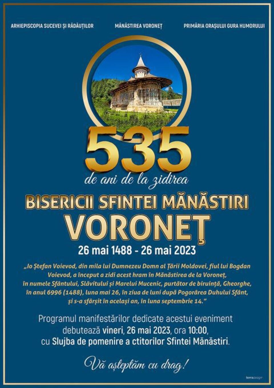 Sfânta Mănăstire Voroneț împlinește anul acesta 535 de ani de la ctitorire