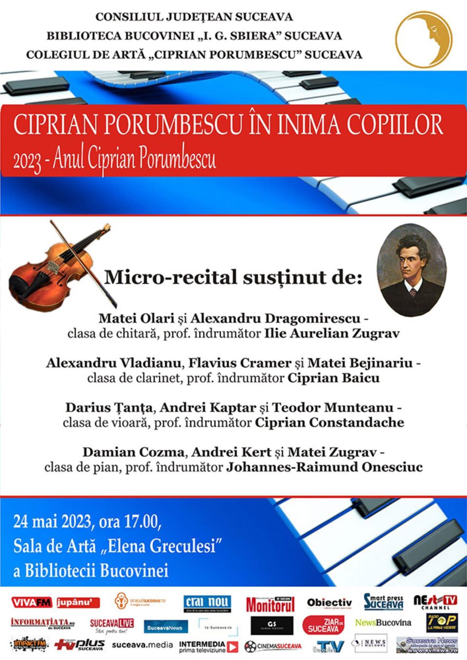 „Ciprian Porumbescu în inima copiilor”, miercuri, la Biblioteca Bucovinei