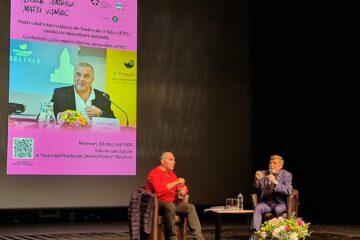 Matei Vișniec, în dialog cu Constantin Chiriac, președintele FITS, pe scena TMMVS