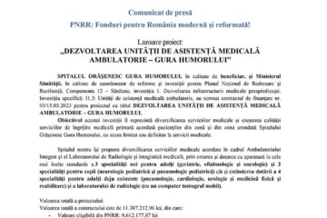 Lansare proiect: „DEZVOLTAREA UNITĂȚII DE ASISTENȚĂ MEDICALĂ AMBULATORIE – GURA HUMORULUI”
