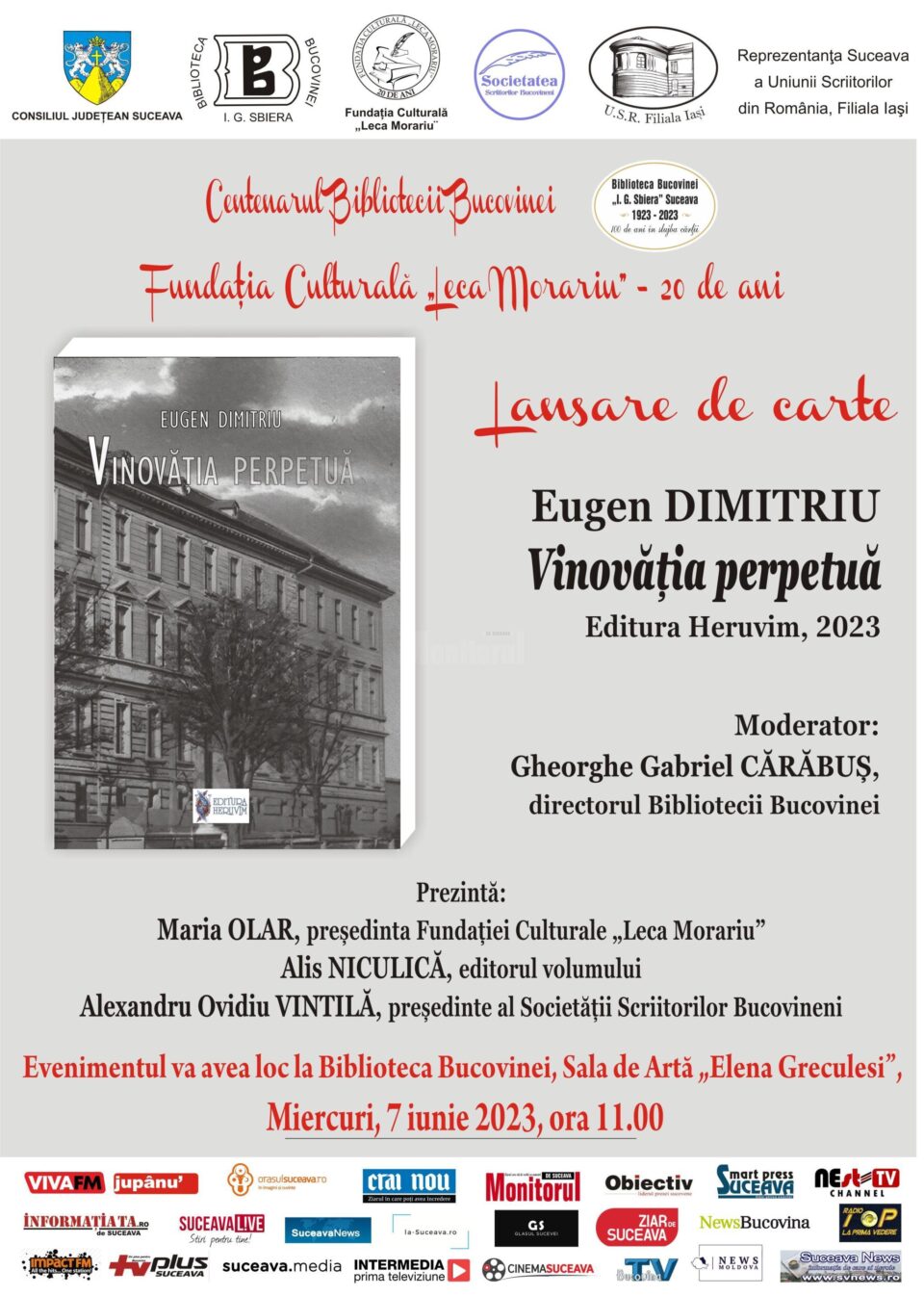 Cartea „Vinovăția perpetuă” de Eugen Dimitriu va fi lansată, miercuri, la Biblioteca „I. G. Sbiera”