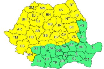 Cod galben de descărcări electrice, averse torențiale și grindină