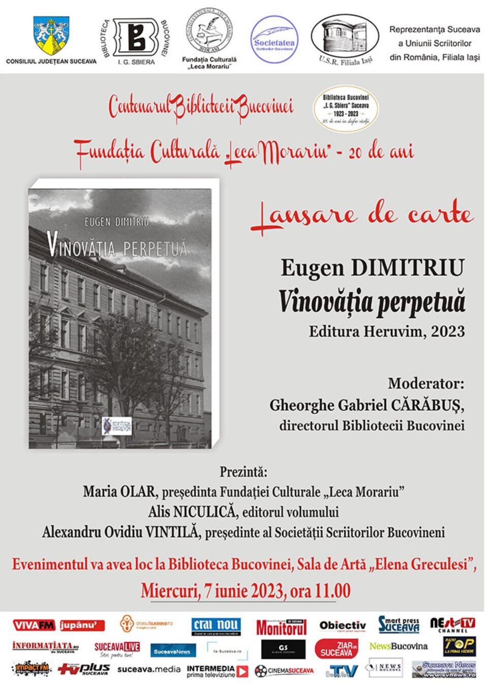 Cartea „Vinovăția perpetuă” de Eugen Dimitriu va fi lansată, miercuri, la Biblioteca „I. G. Sbiera” Cartea „Vinovăția perpetuă” de Eugen Dimitriu va fi lansată, miercuri, la Biblioteca „I. G. Sbiera”