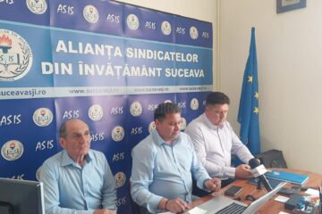 Liderii Aliantei Sindicatelor din Invatamant Suceava Dumitru Irimia, Giani Leonte si Ovidiu Varvaroi