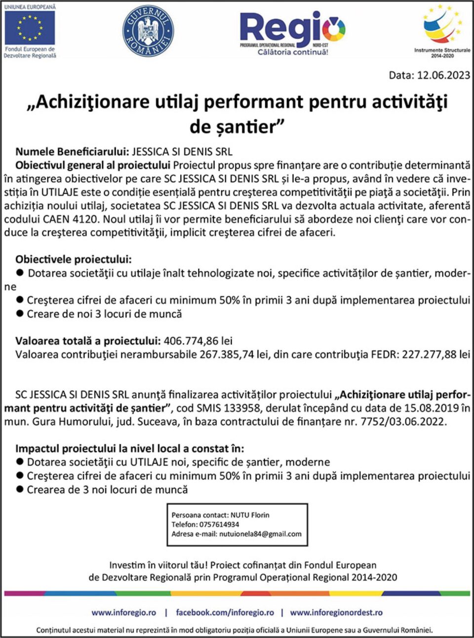 „Achiziționare utilaj performant pentru activități de șantier”