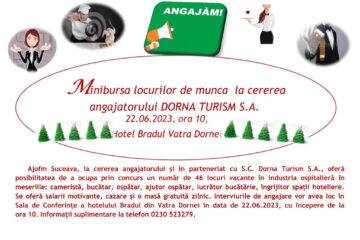 Bursă a locurilor de muncă în domeniul ospitalității, joi, la Vatra Dornei