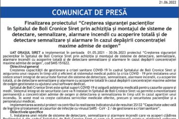 Finalizarea proiectului Creșterea siguranței pacienților în Spitalul de Boli Cronice Siret