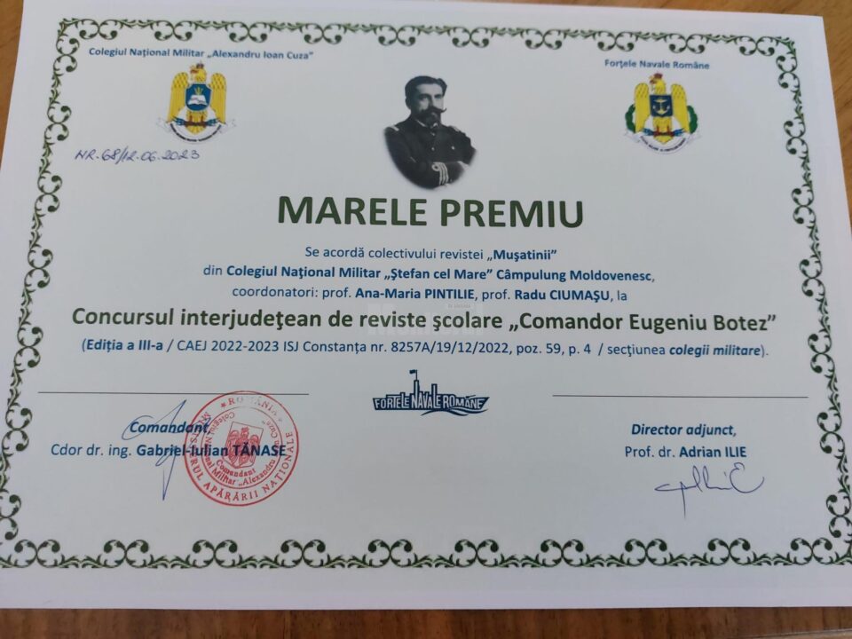 Marele Premiu pentru revista elevilor militari, „Mușatinii”