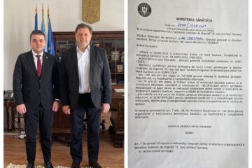 Parlamentarul sucevean Gheorghe Șoldan și ministrul Sănătății, Alexandru Rafila. Documentul care atestă statutul de spital județean clinic