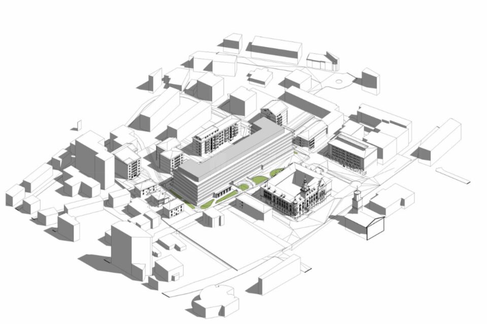 Complex rezidențial înglobat într-o singură clădire, uriașă, pe terenul din spatele Palatului Administrativ Suceava