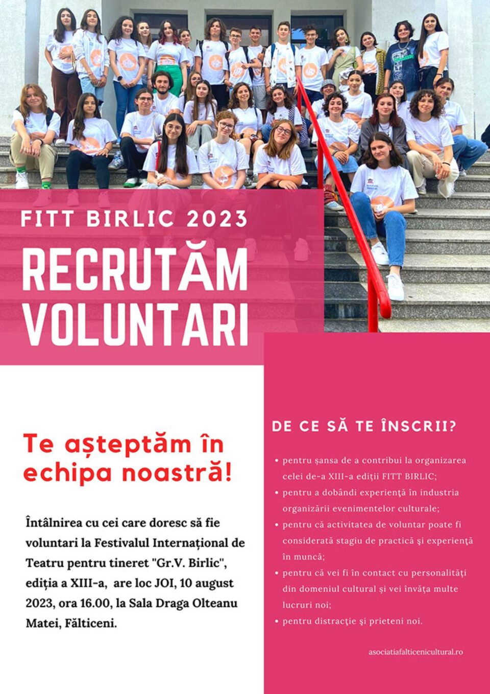 Se caută voluntari pentru Festivalul Internațional de Teatru pentru Tineret „Grigore Vasiliu Birlic”