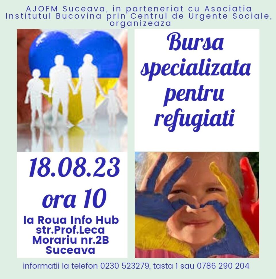 Bursa locurilor de muncă pentru refugiați, săptămâna viitoare, în municipiul Suceava Bursa locurilor de muncă pentru refugiați, săptămâna viitoare, în municipiul Suceava