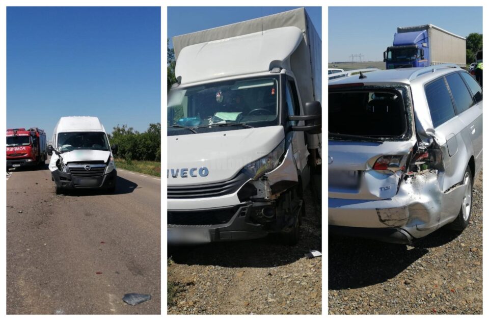 Două autoutilitare Iveco și Opel au intrat în coliziune cu un al treilea autoturism, marca Audi Două autoutilitare Iveco și Opel au intrat în coliziune cu un al treilea autoturism, marca Audi