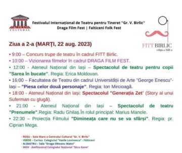 Festivalul Internațional de Teatru pentru Tineret „Grigore Vasiliu Birlic” și „Draga Film Fest”, între 21-27 august, la Fălticeni