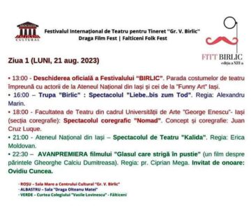 Festivalul Internațional de Teatru pentru Tineret „Grigore Vasiliu Birlic” și „Draga Film Fest”, între 21-27 august, la Fălticeni