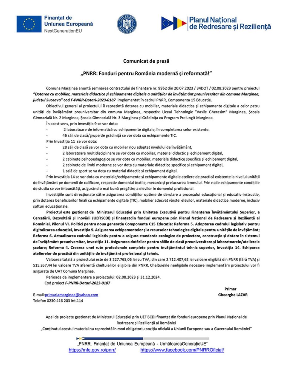 „PNRR: Fonduri pentru România modernă și reformată!”