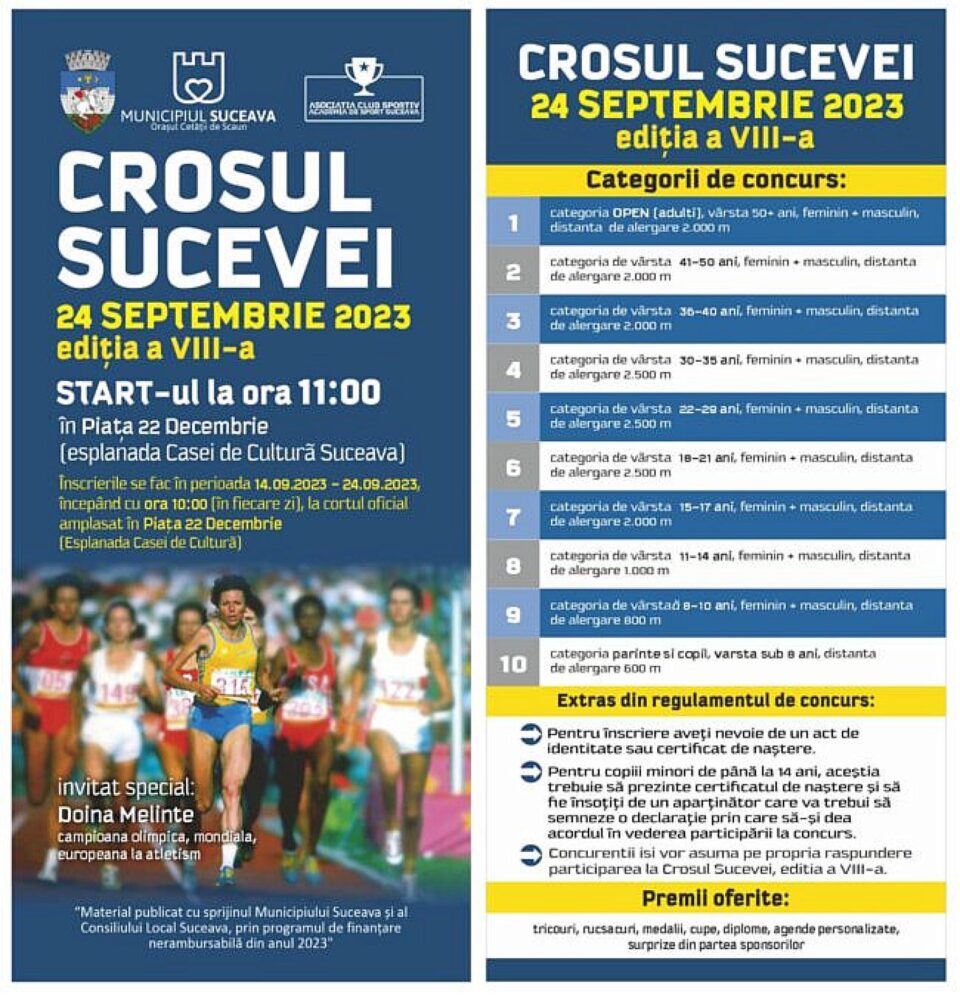 Suceveni de toate vârstele, așteptați duminică la Crosul Sucevei