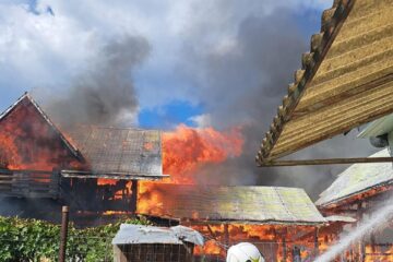 O casă și toate anexele din jur, distruse de un incendiu