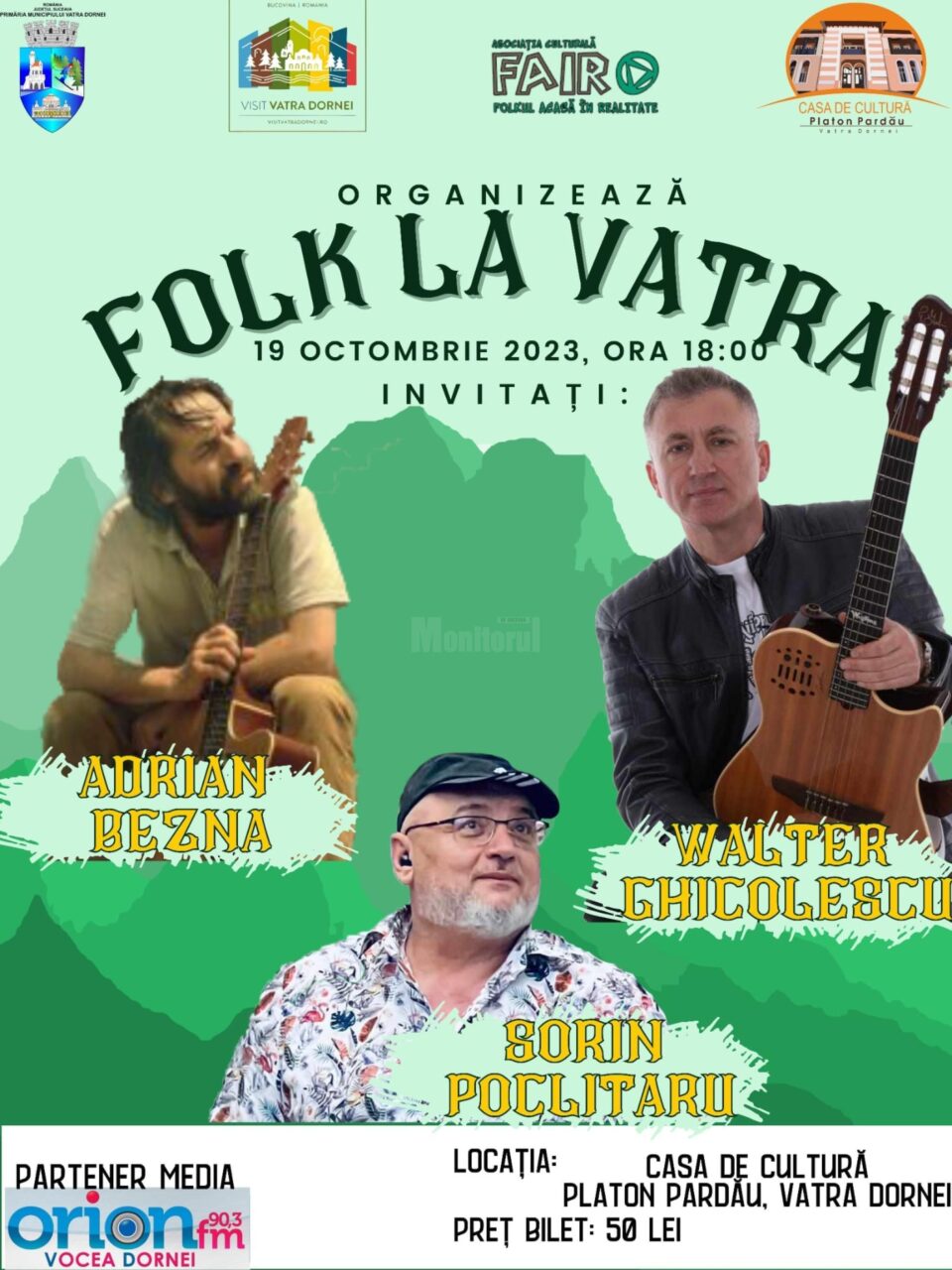 Concertul „Folk la Vatra”, susținut de Adrian Bezna, Walter Ghicolescu și Sorin Poclitaru Concertul „Folk la Vatra”, susținut de Adrian Bezna, Walter Ghicolescu și Sorin Poclitaru