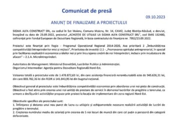 ANUNȚ DE FINALIZARE A PROIECTULUI