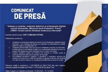 Dotarea cu mobilier, materiale didactice și echipamente digitale a Școlii Gimnaziale „Mitropolit Iacob Putneanul” Putna „PNRR: Fonduri pentru România modernă și reformată!”
