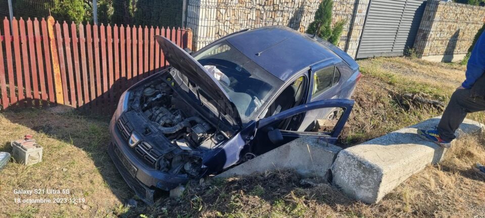 A încercat să evite un câine și a intrat cu mașina într-un cap de pod, iar apoi s-a oprit în șanț A încercat să evite un câine și a intrat cu mașina într-un cap de pod, iar apoi s-a oprit în șanț