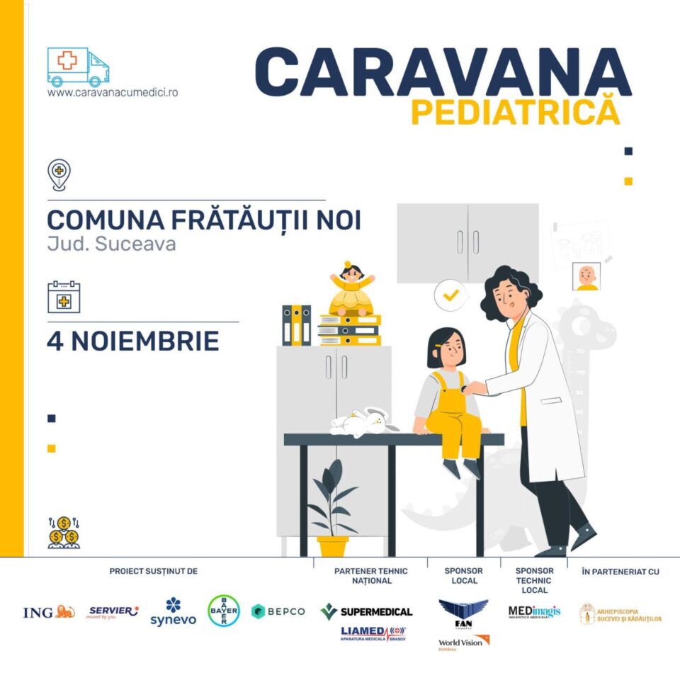 Circa 100 de copii din Frătăuții Noi vor fi consultați gratuit, sâmbătă, de „Caravana cu Medici” Circa 100 de copii din Frătăuții Noi vor fi consultați gratuit, sâmbătă, de „Caravana cu Medici”